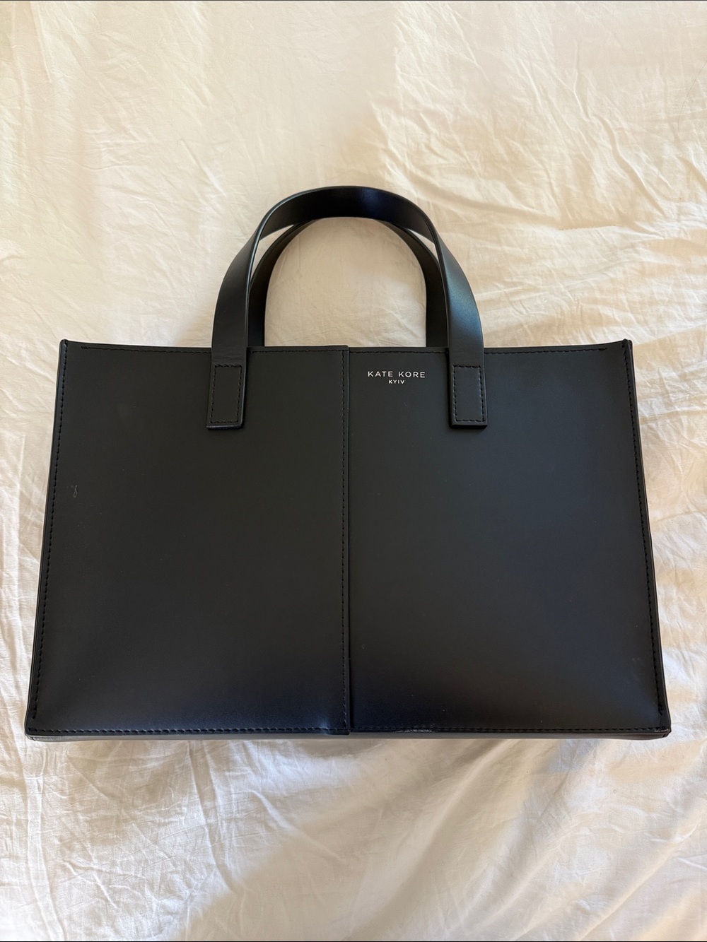 Black Leather Tote Bag - Structured Top-Handle - Louboutin Style